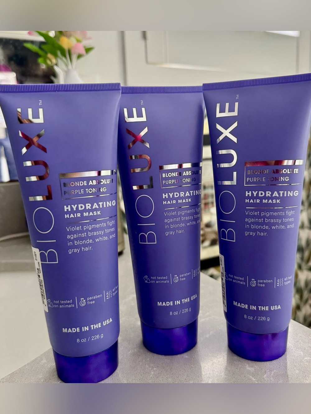 3 Pack BIOLUXE Hydrating Hair Mask with Purple Toning for Blonde & Grey Hair